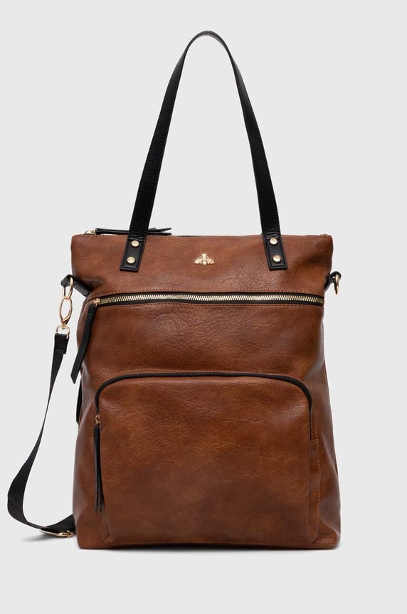 Kabelka dámska s funkciou batohu z ekologickej kože hnedá farba imitácia kože hnedá RS24-TOD500