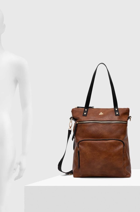 Kabelka dámska s funkciou batohu z ekologickej kože hnedá farba RS24-TOD500