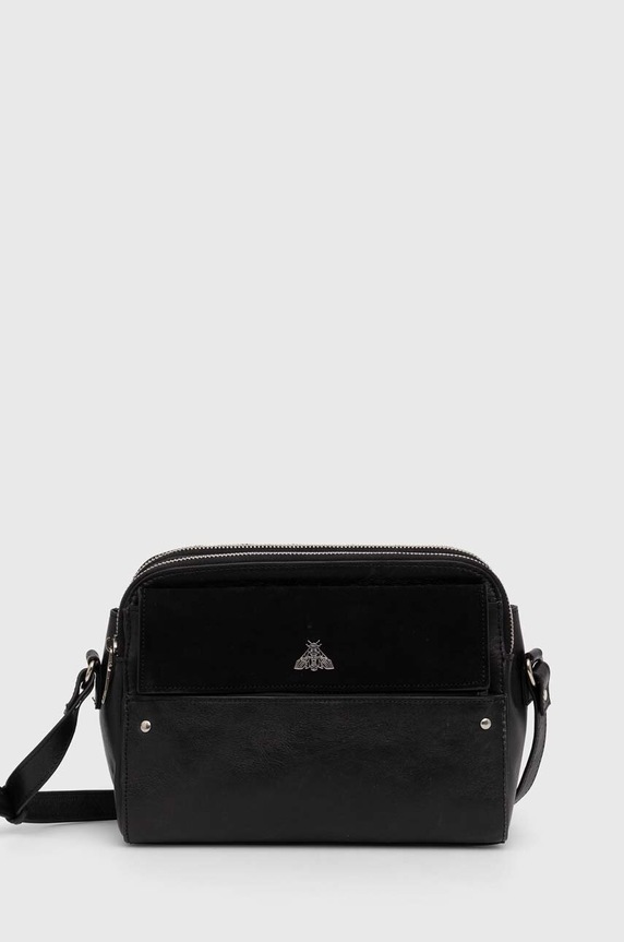 Kožená kabelka dámska čierna farba nezmestí A4 čierna RS24.TOD512