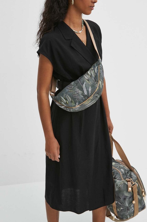 Cestovná taška cez pás dámska vzorovaná zelená farba nezmestí A4 zelená RS24-TOD720