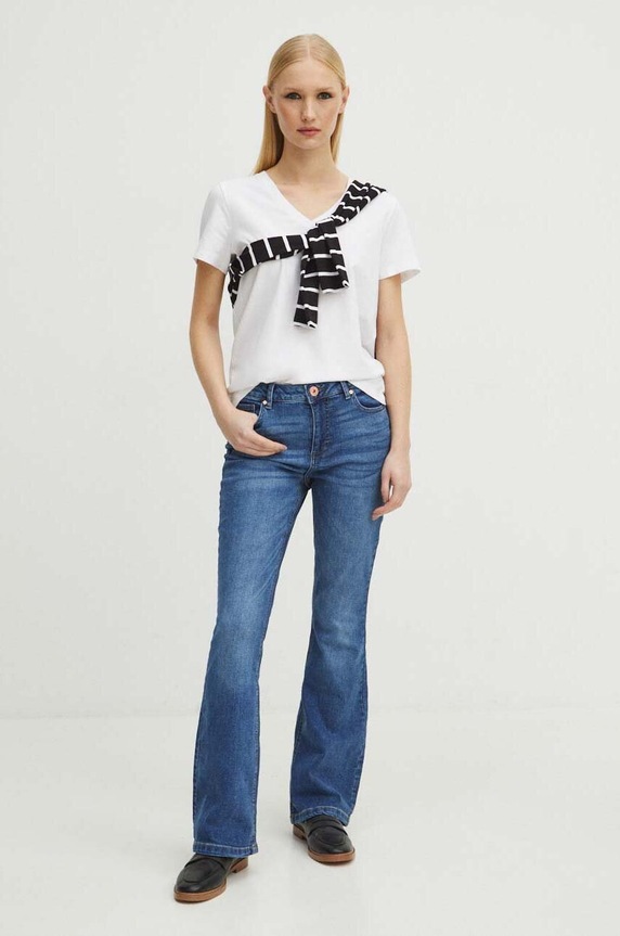 T-shirt bawełniany damski z domieszką elastanu kolor biały RS24.TSD011 biały RS24