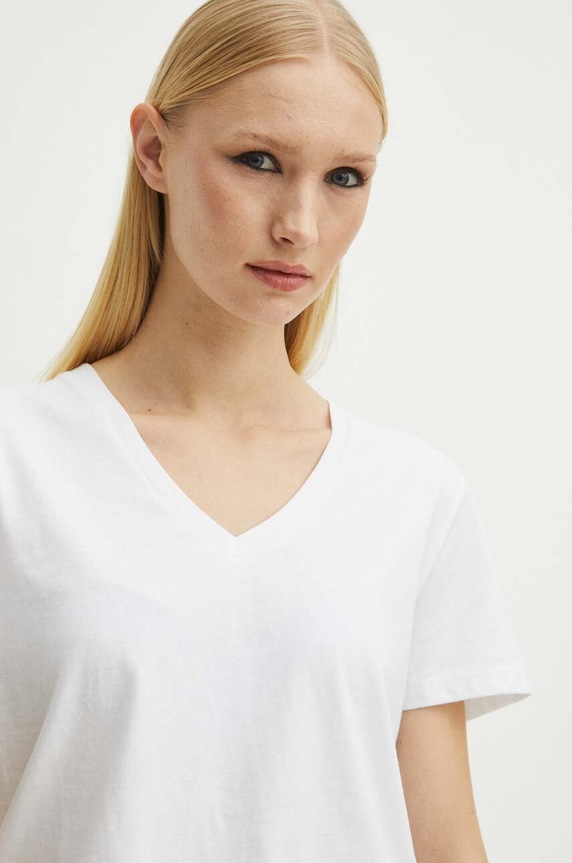 T-shirt bawełniany damski z domieszką elastanu kolor biały biały RS24.TSD011