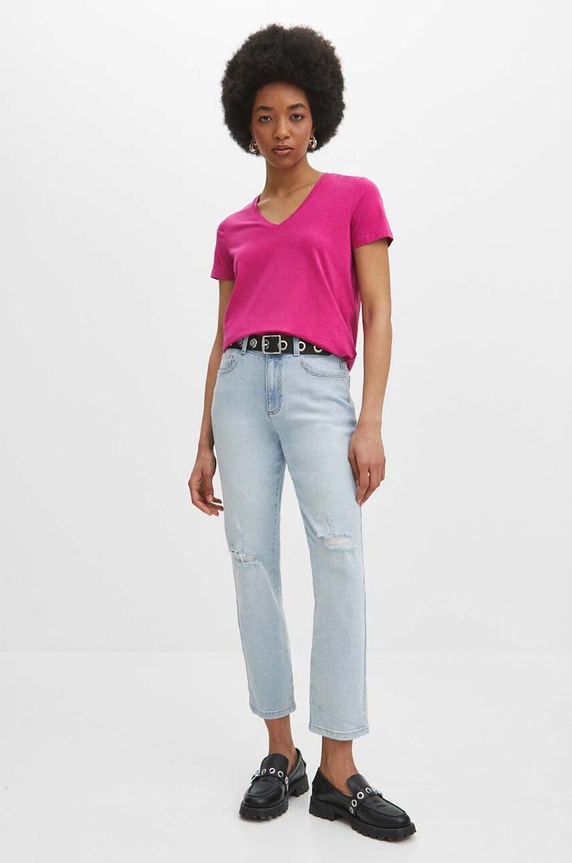 Bavlněné tričko dámské s příměsí elastanu RS24.TSD011 růžová RS24