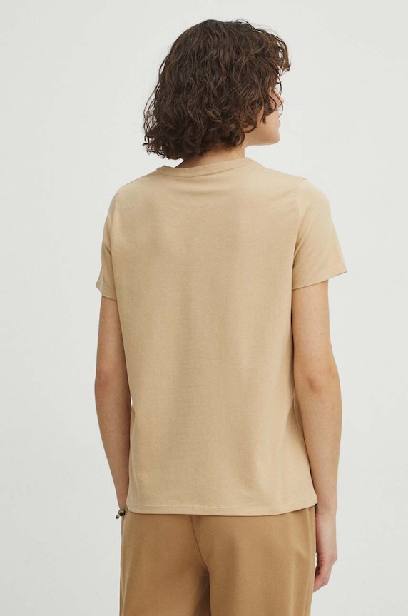 Odzież T-shirt bawełniany damski kolor beżowy RS24-TSD043 beżowy