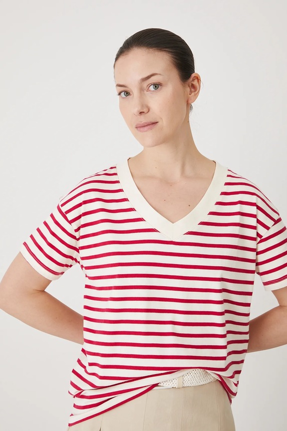Medicine T-shirt damski bawełniany wzorzyste beżowy RS24-TSD074