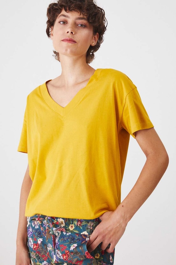 T-shirt damski bawełniany gładkie żółty RS24-TSD074