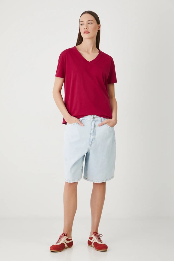 T-shirt damski bawełniany RS24-TSD074 czerwony RS24