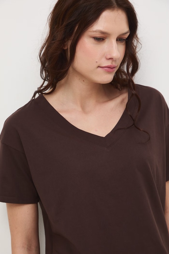 T-shirt damski bawełniany brązowy RS24-TSD074