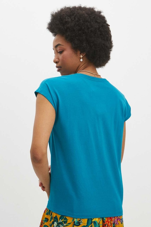 Oblečení Bavlněné tričko dámské tyrkysová barva RS24-TSD076 tyrkysová