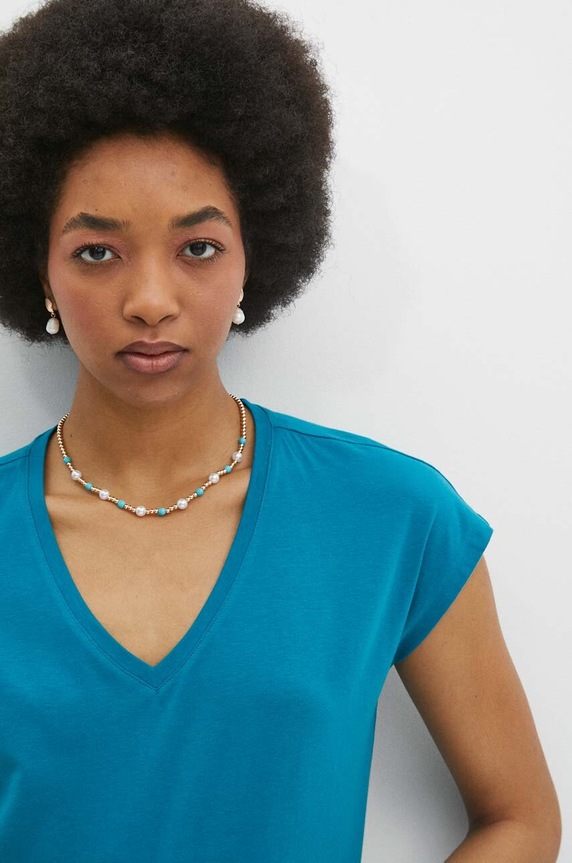 Bavlněné tričko dámské tyrkysová barva tyrkysová RS24-TSD076