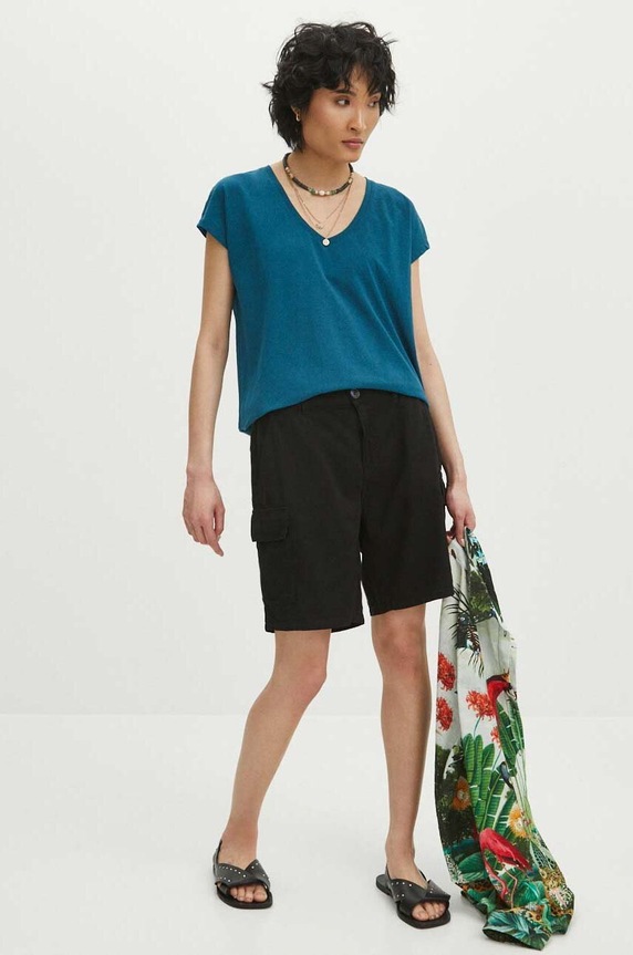 Bavlnené tričko dámske tyrkysová farba jednofarebný tyrkysová RS24-TSD076