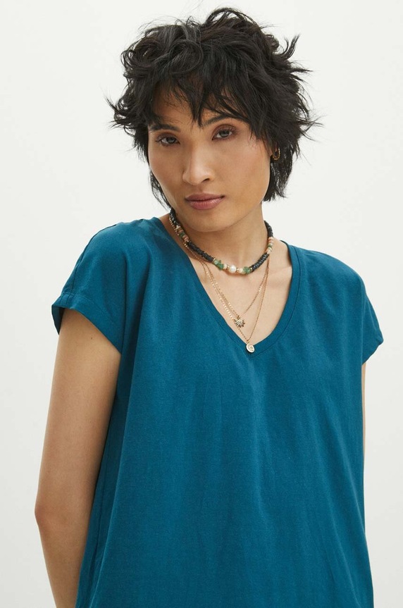 Bavlnené tričko dámske tyrkysová farba RS24-TSD076 tyrkysová