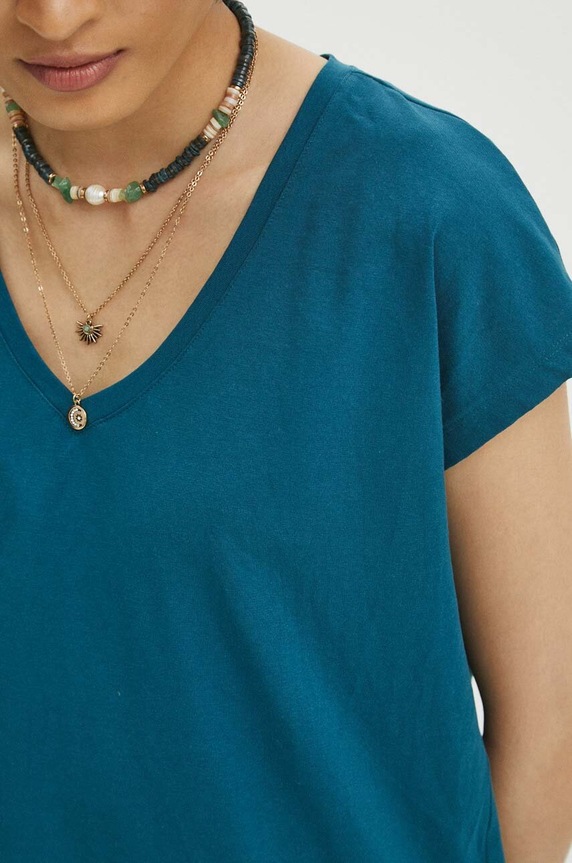 Bavlnené tričko dámske tyrkysová farba RS24-TSD076