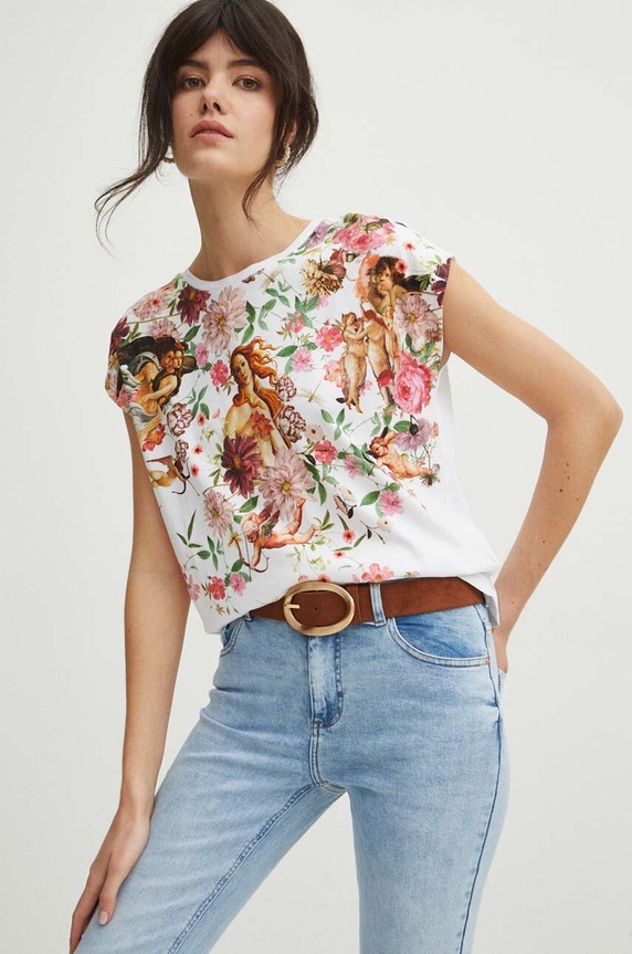 T-shirt bawełniany damski z kolekcji Eviva L'arte kolor biały RS24.TSD259 biały RS24