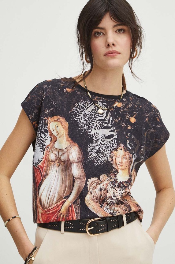 T-shirt bawełniany damski z kolekcji Eviva L'arte kolor czarny RS24.TSD259 czarny RS24