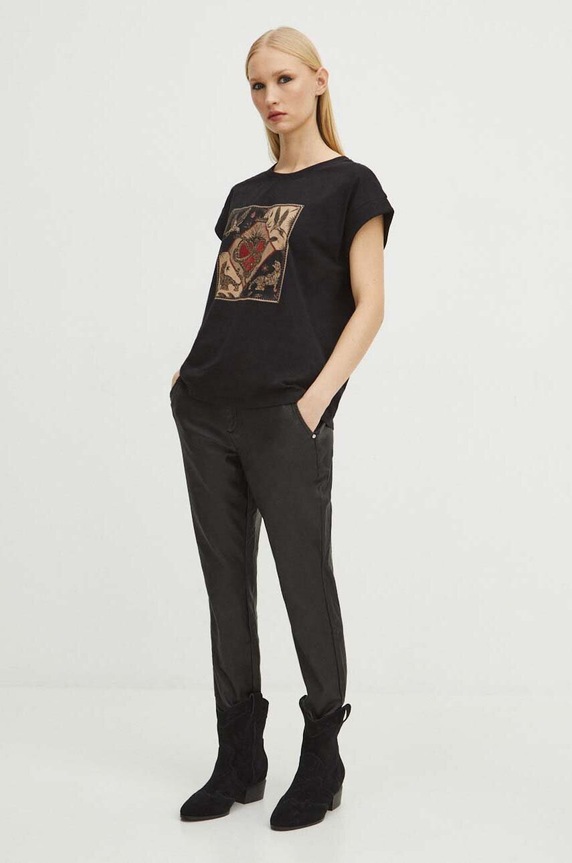 T-shirt bawełniany damski z kolekcji Love Alchemy kolor czarny RS24-TSD269 czarny RS24