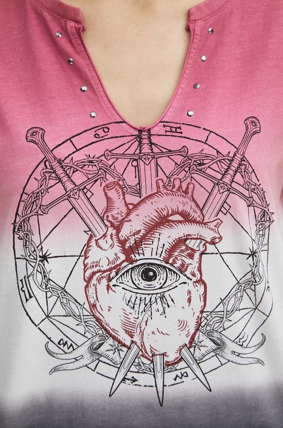 T-shirt bawełniany damski z kolekcji Love Alchemy kolor różowy RS24-TSD270