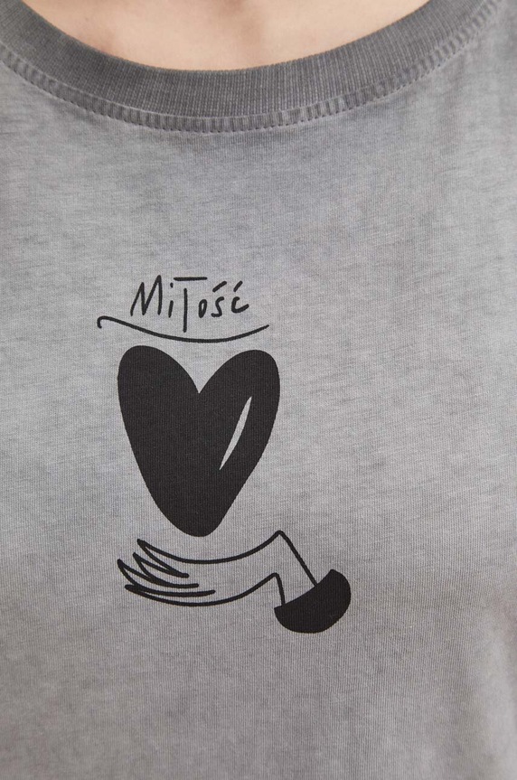 T-shirt bawełniany damski by Magda Danaj - Porysunki kolor szary RS24-TSD271 szary