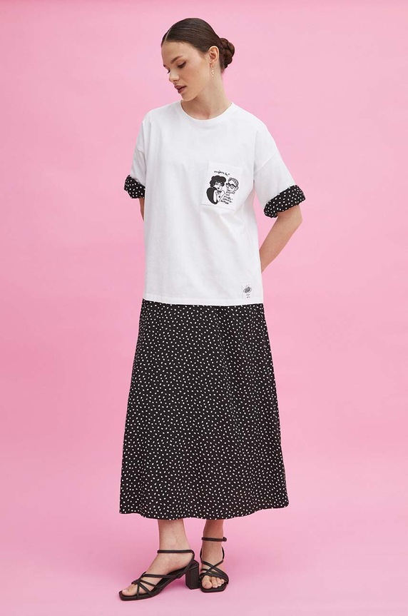 T-shirt bawełniany damski z domieszką elastanu by Magda Danaj - Porysunki kolor biały RS24-TSD275 biały RS24