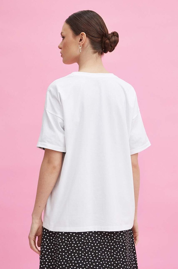 Odzież T-shirt bawełniany damski z domieszką elastanu by Magda Danaj - Porysunki kolor biały RS24-TSD275 biały