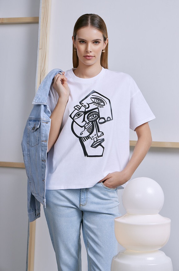 T-shirt bawełniany damski by Kasia Wysocka – TerraKata, Grafika Polska kolor biały okrągły biały RS24-TSD457
