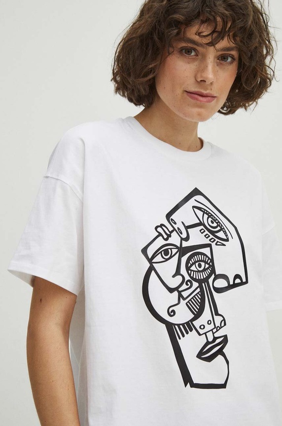 T-shirt bawełniany damski by Kasia Wysocka – TerraKata, Grafika Polska kolor biały RS24-TSD457 biały RS24