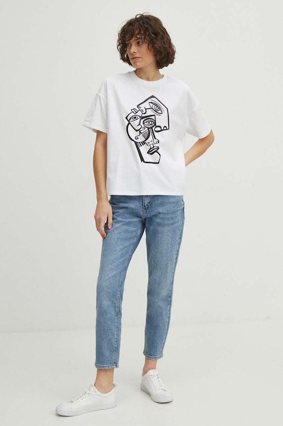 Odzież T-shirt bawełniany damski by Kasia Wysocka – TerraKata, Grafika Polska kolor biały RS24-TSD457 biały