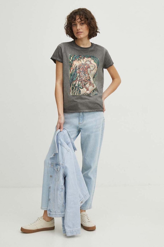 T-shirt bawełniany damski by Paweł Patyk, Grafika Polska kolor szary RS24.TSD460 szary RS24