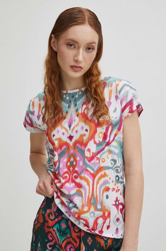 T-shirt bawełniany damski wzorzysty kolor multicolor bawełna multicolor RS24.TSD500
