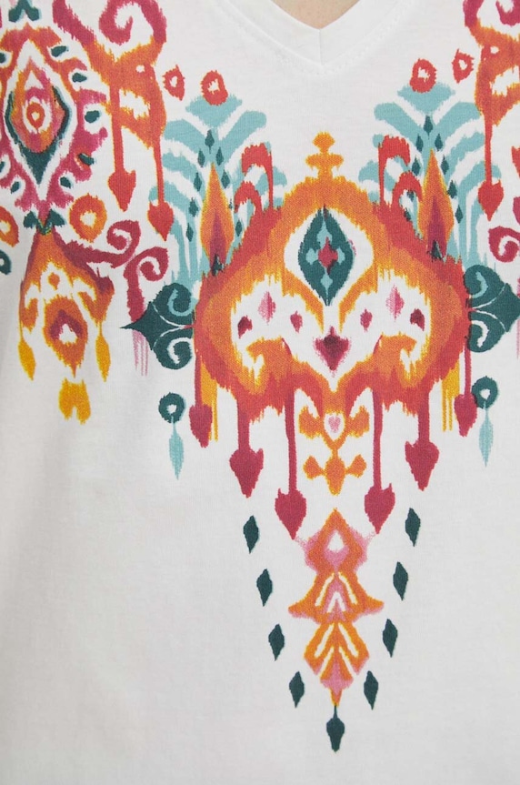 T-shirt bawełniany damski z nadrukiem kolor kremowy RS24-TSD507