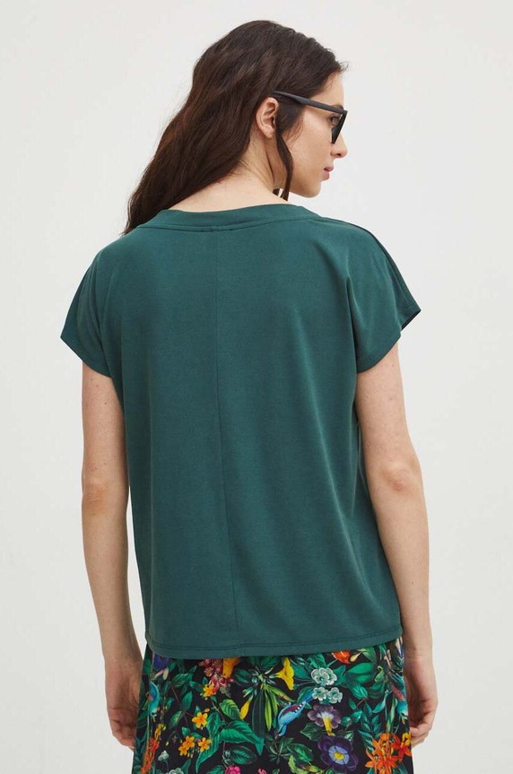 Odzież T-shirt damski z domieszką elastanu gładki kolor zielony RS24.TSD508 turkusowy
