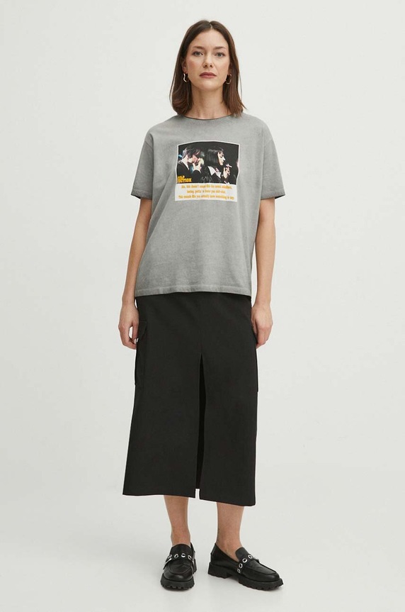 Odzież T-shirt bawełniany damski Pulp Fiction kolor szary RS24-TSD660 szary