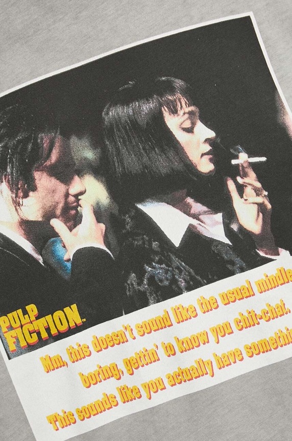 T-shirt bawełniany damski Pulp Fiction kolor szary RS24-TSD660