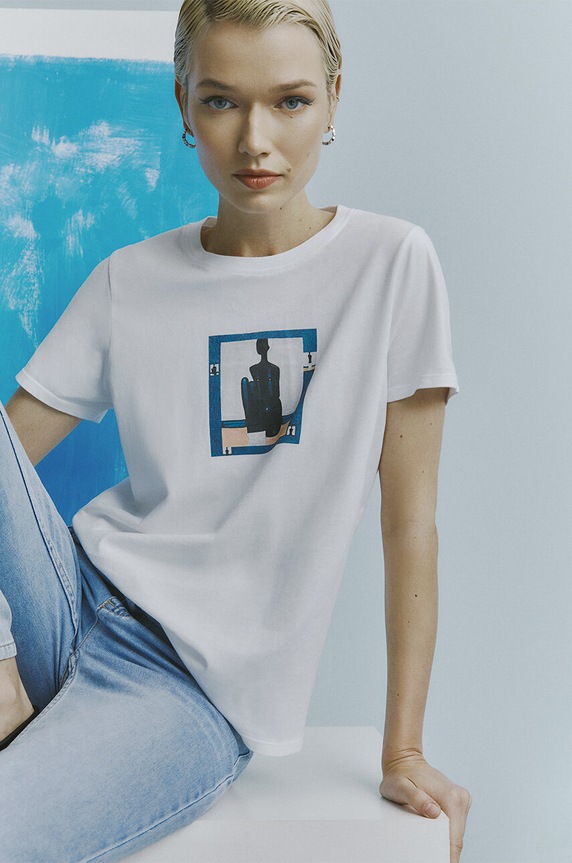 T-shirt bawełniany damski z kolekcji Jerzy Nowosielski x Medicine kolor biały okrągły biały RS24.TSD670