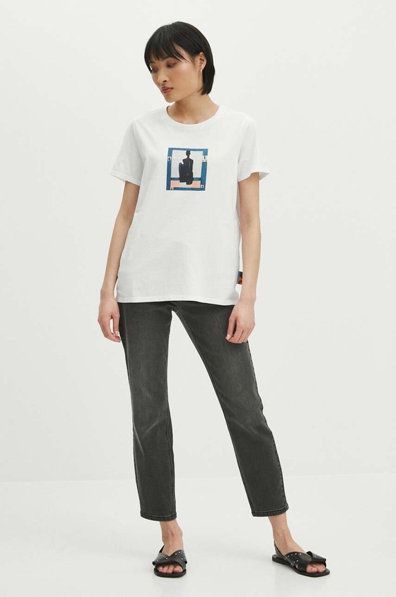 Odzież T-shirt bawełniany damski z kolekcji Jerzy Nowosielski x Medicine kolor biały RS24.TSD670 biały