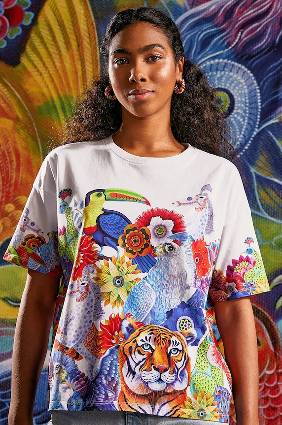 Medicine tricou din bumbac flori alb RS24.TSD853