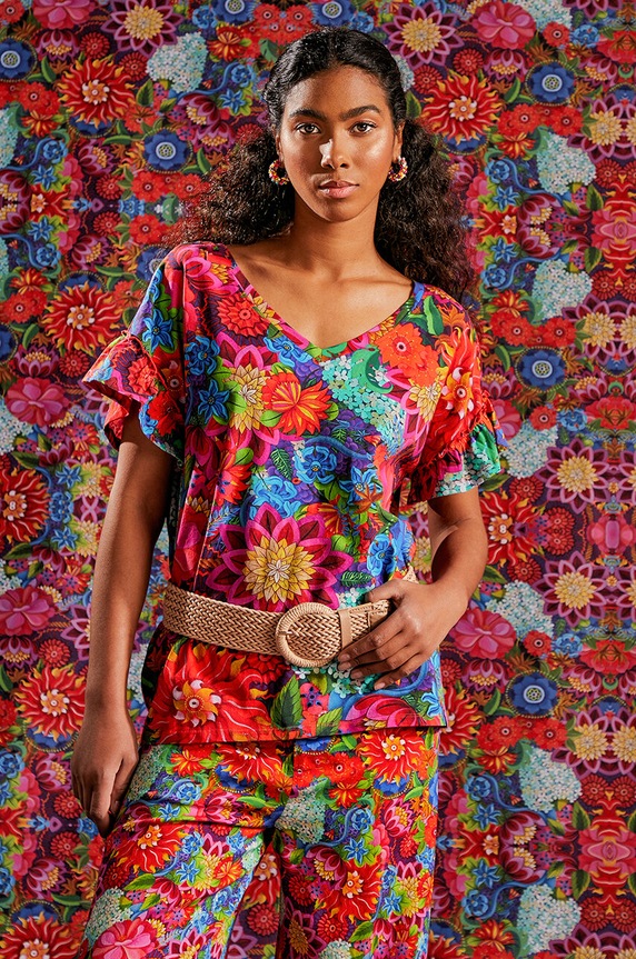 T-shirt bawełniany damski z domieszką elastanu z kolekcji Jane Tattersfield x Medicine kolor multicolor z elastanem multicolor RS24-TSD855
