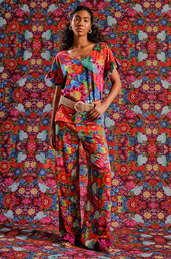 T-shirt bawełniany damski z domieszką elastanu z kolekcji Jane Tattersfield x Medicine kolor multicolor RS24-TSD855 multicolor RS24