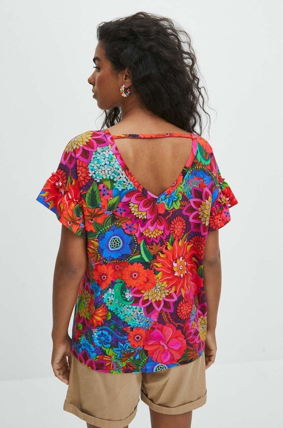 T-shirt bawełniany damski z domieszką elastanu z kolekcji Jane Tattersfield x Medicine kolor multicolor RS24-TSD855 multicolor