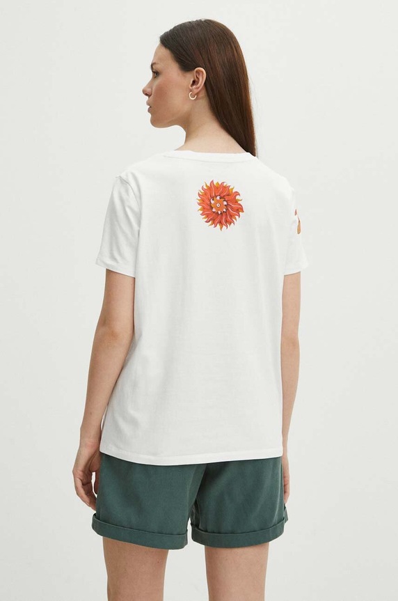 T-shirt bawełniany damski z domieszką elastanu z kolekcji Jane Tattersfield x Medicine kolor biały biały RS24-TSD857