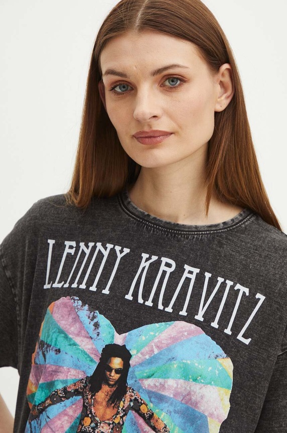 T-shirt bawełniany damski Lenny Kravitz kolor czarny RS24.TSD956 czarny