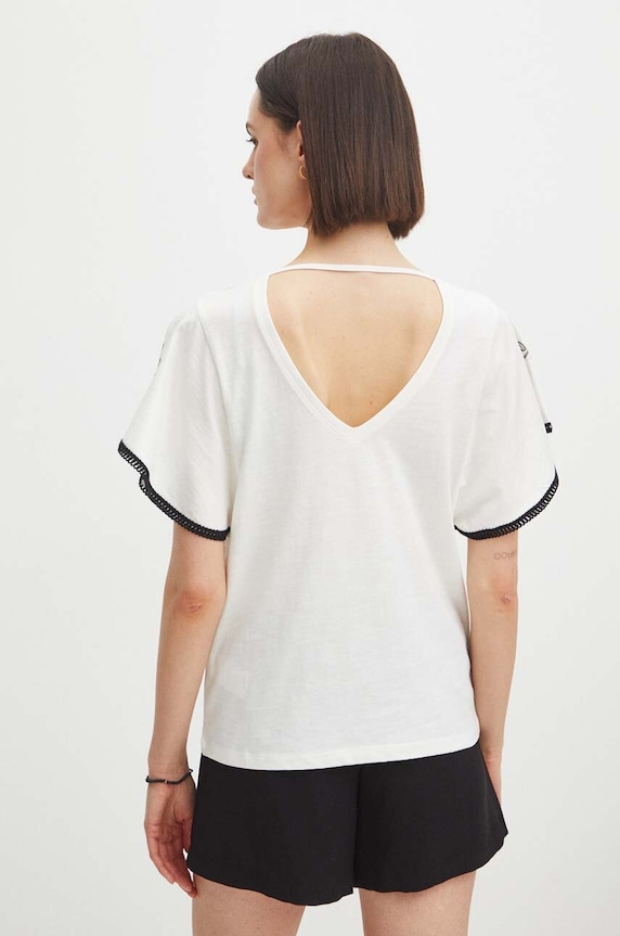 Odzież T-shirt bawełniany damski z ozdobną aplikacją kolor beżowy RS24.TSDA05 beżowy
