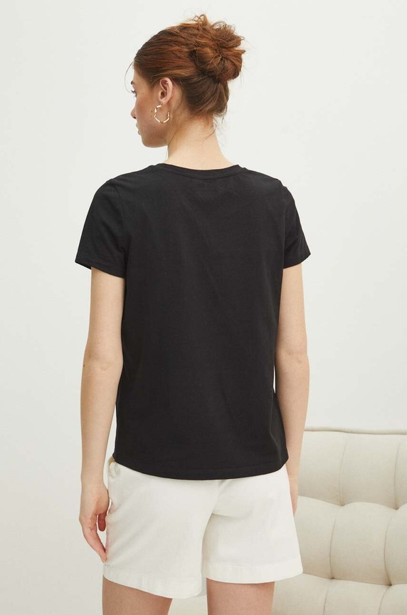 Odzież T-shirt bawełniany damski z domieszką elastanu z aplikacją kolor czarny RS24.TSDA09 czarny