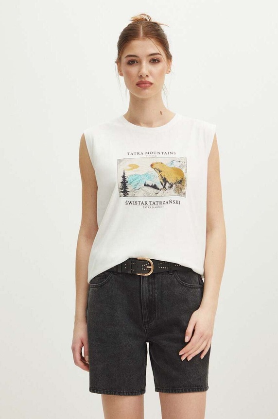 T-shirt bawełniany damski z kolekcji Tatrzański Park Narodowy x Medicine kolor beżowy RS24-TSDA54 beżowy RS24
