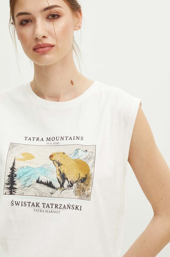 T-shirt bawełniany damski z kolekcji Tatrzański Park Narodowy x Medicine kolor beżowy RS24-TSDA54 beżowy