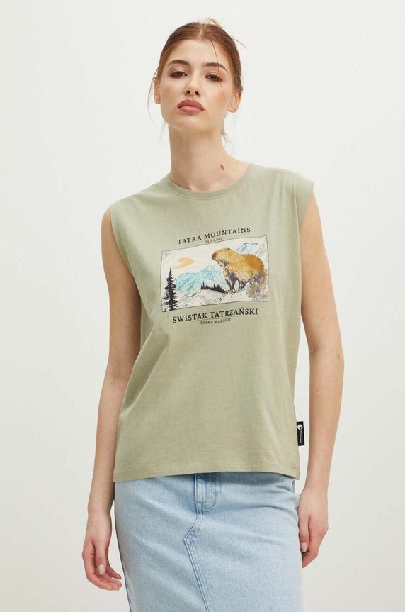T-shirt bawełniany damski z kolekcji Tatrzański Park Narodowy x Medicine kolor zielony RS24-TSDA54 zielony RS24