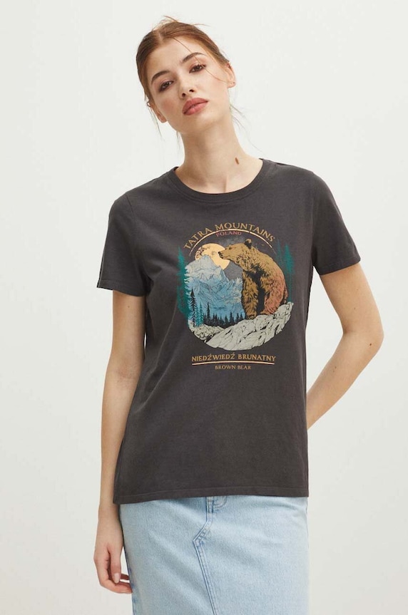 T-shirt bawełniany damski z kolekcji Tatrzański Park Narodowy x Medicine kolor szary RS24-TSDA58 szary RS24