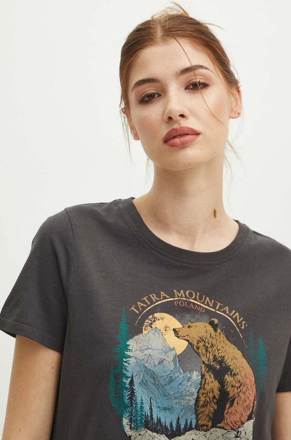 T-shirt bawełniany damski z kolekcji Tatrzański Park Narodowy x Medicine kolor szary RS24-TSDA58 szary
