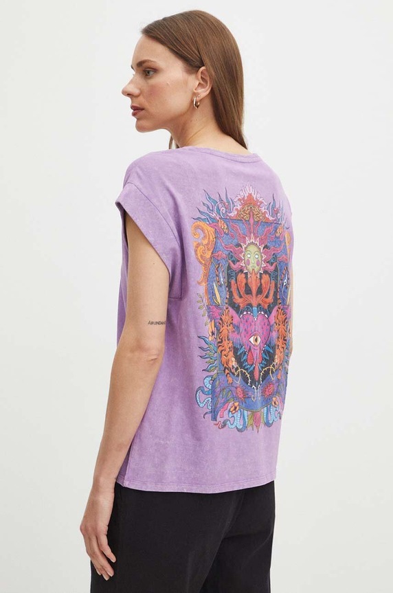 T-shirt bawełniany damski z nadrukiem kolor fioletowy bawełna fioletowy RS24-TSDB05