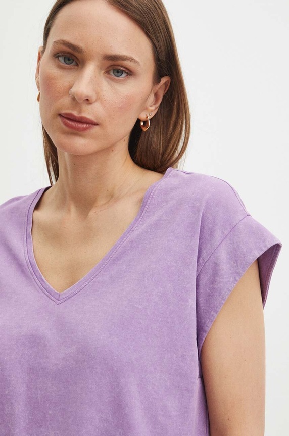 Odzież T-shirt bawełniany damski z nadrukiem kolor fioletowy RS24-TSDB05 fioletowy
